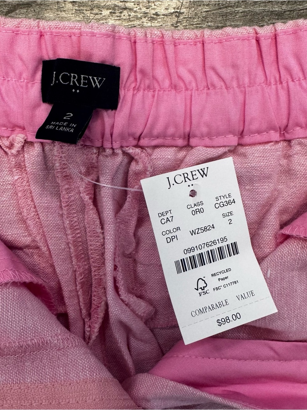 J Crew Factory NWT Linen Blend Sailor Ankle Pant Light Pink Womens Sz. 2 - Picture 8 of 9